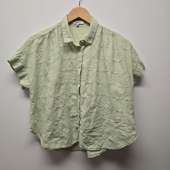 Madewell Hilltop Shirt Geo Texture Button Down Blouse Mint Green sz Small Cotton - Picture 4 of 11